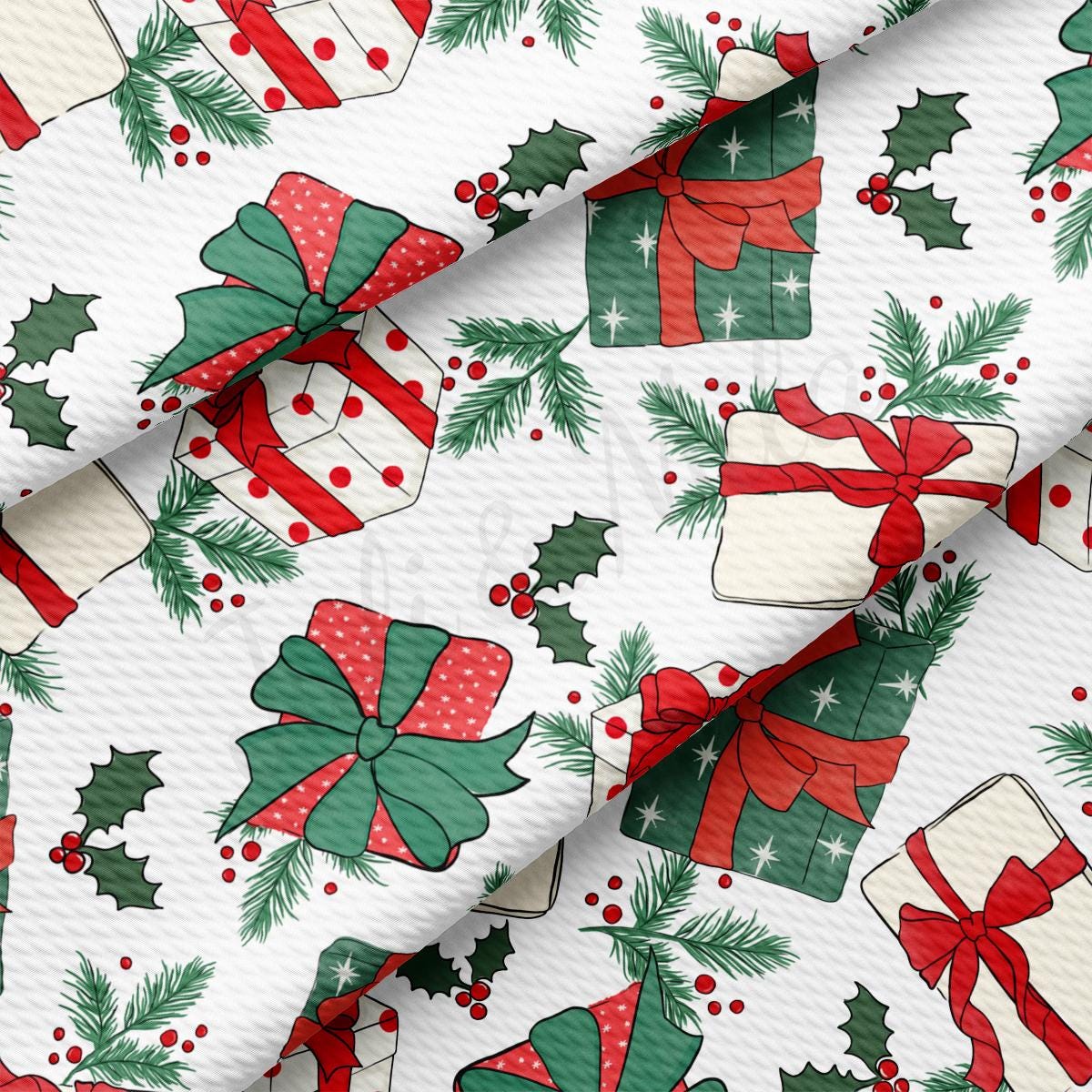 a christmas wrapping paper with presents on it