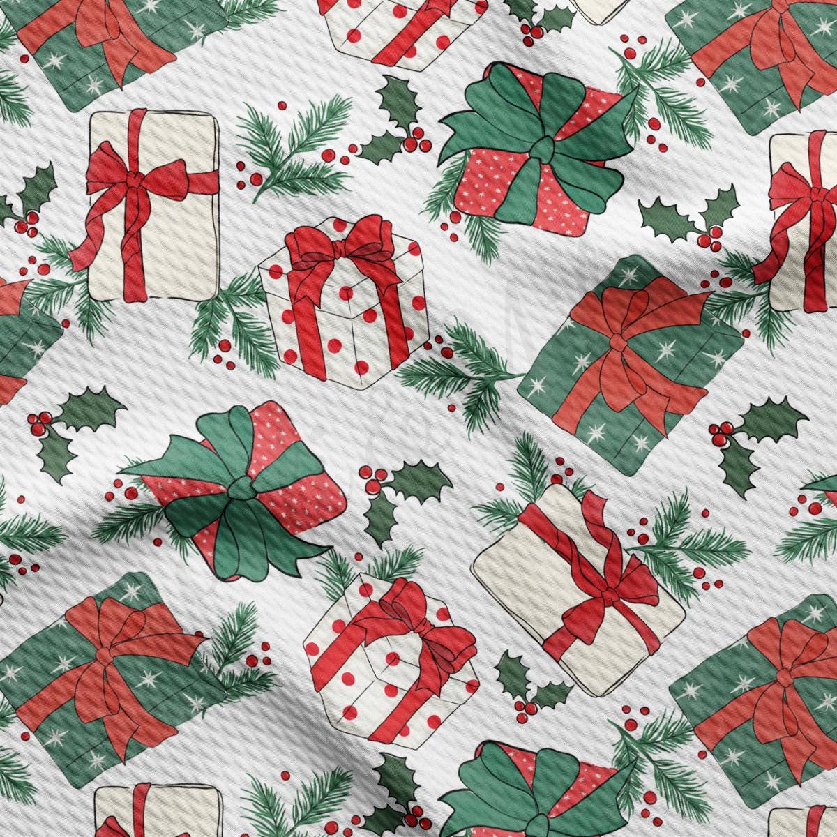 a christmas wrapping paper with presents on it