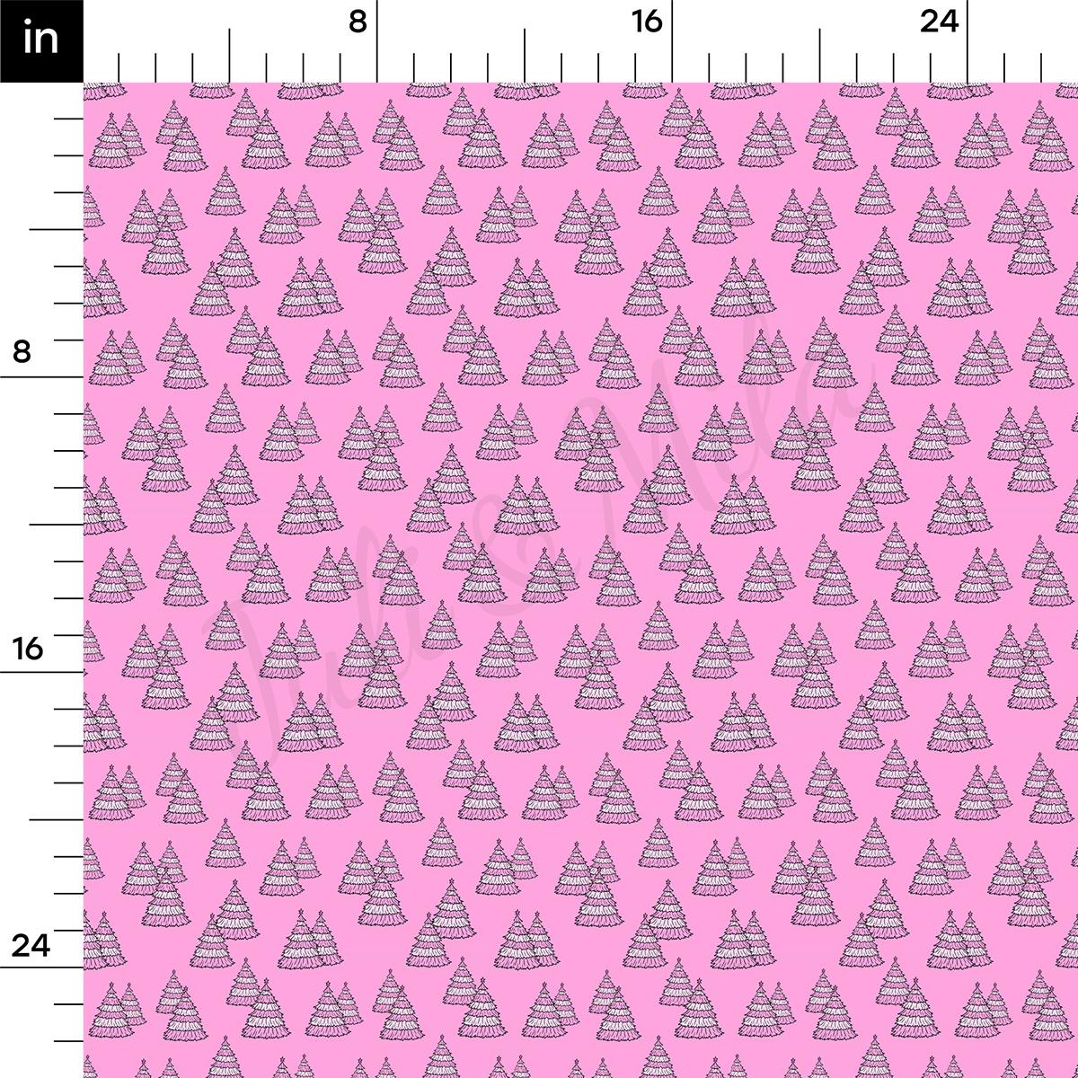 a pink background with a line drawing of trees