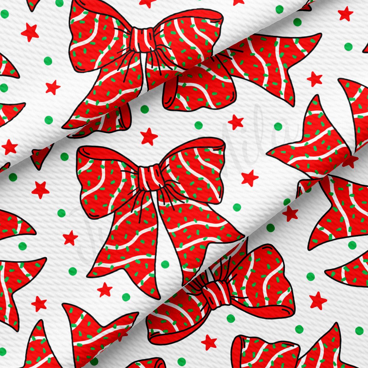 a white background with red and green bows