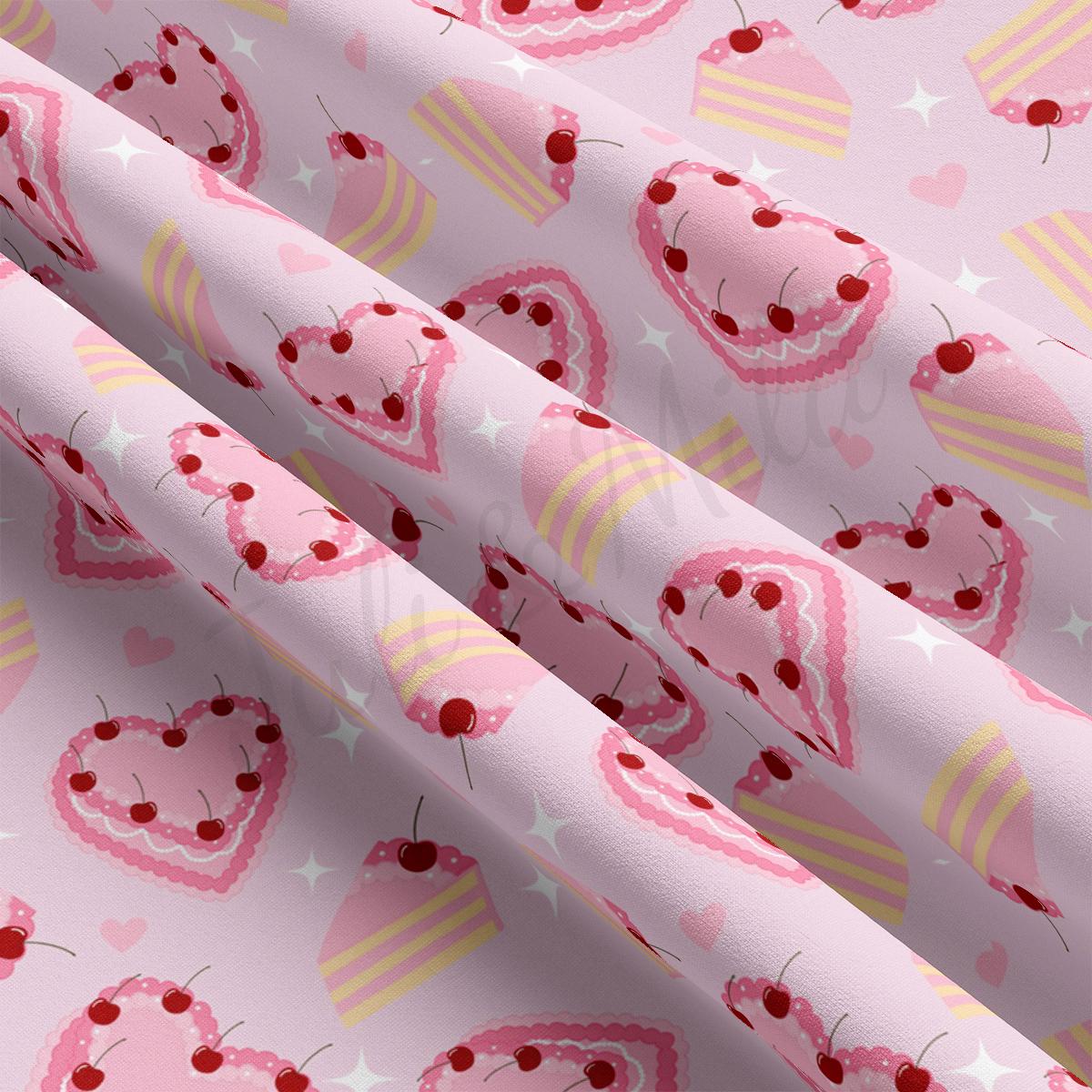a pink background with hearts and cherries