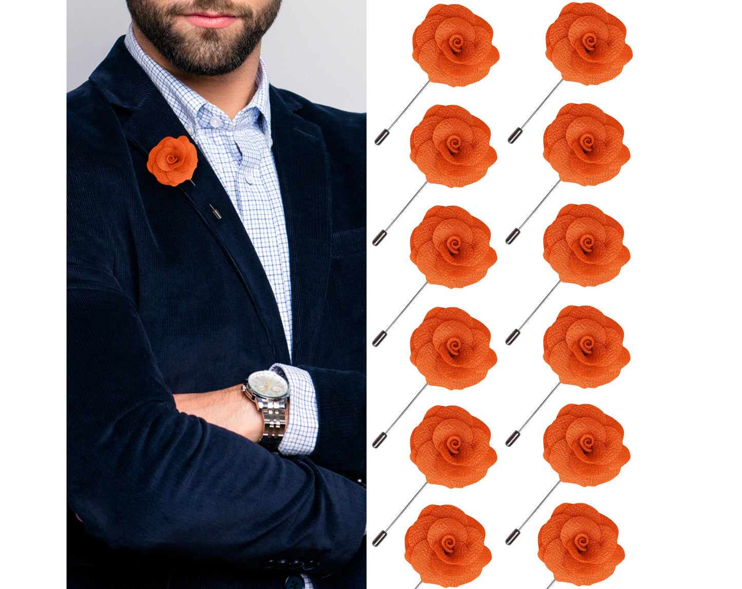 Orange Flower Lapel Pin, Orange Lapel Pin, Lapel Pin, Wedding Lapel Pin, Men Lapel Pin, Lapel Flower, Wedding Boutonniere, Gift, Men&#39;s Lapel