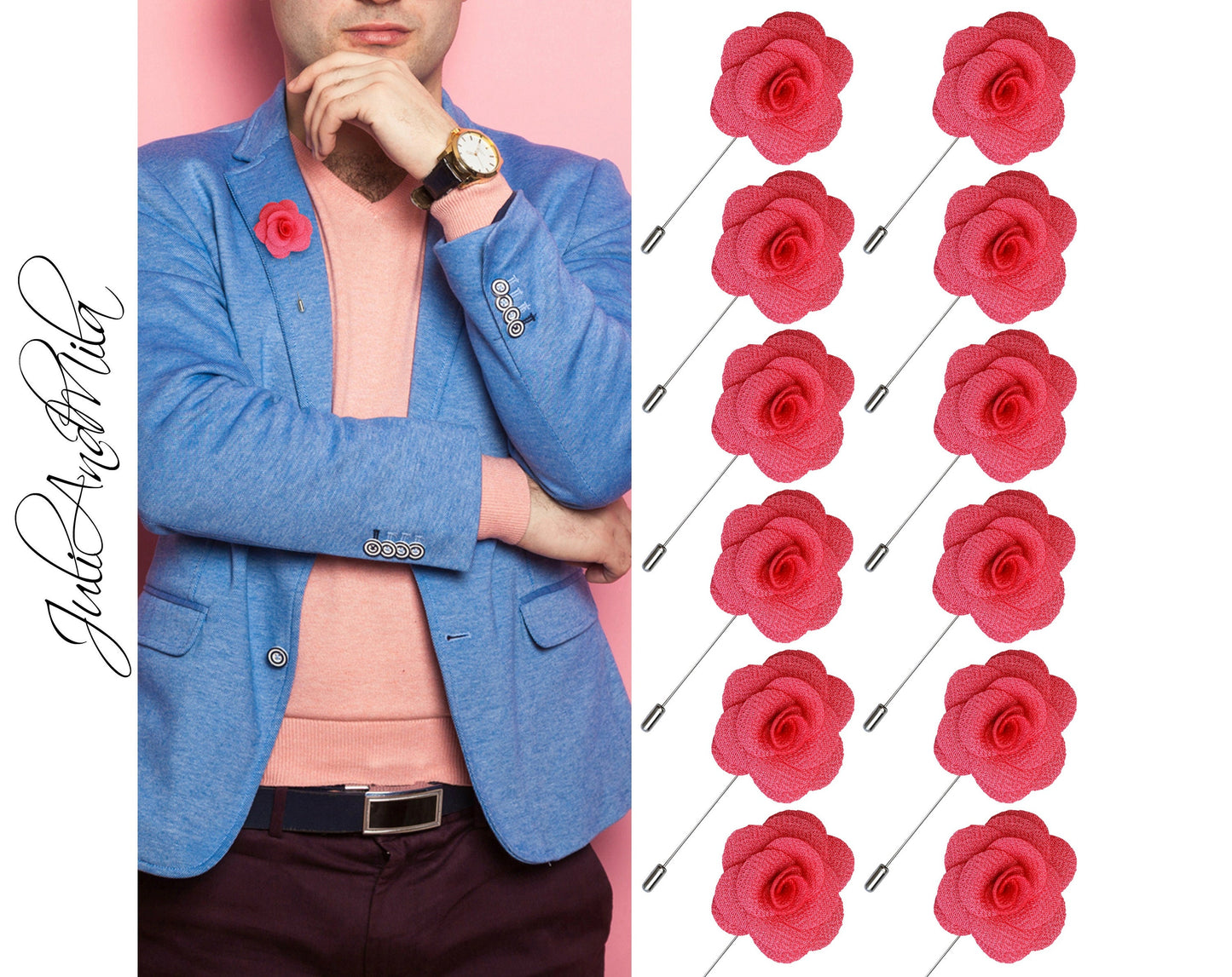 Flower Lapel Pin, Hot Pink Lapel Pin, Lapel Pin, Wedding Lapel Pin, Men Lapel Pin, Lapel Flower, Wedding Boutonniere, Gift, Men&#39;s Lapel