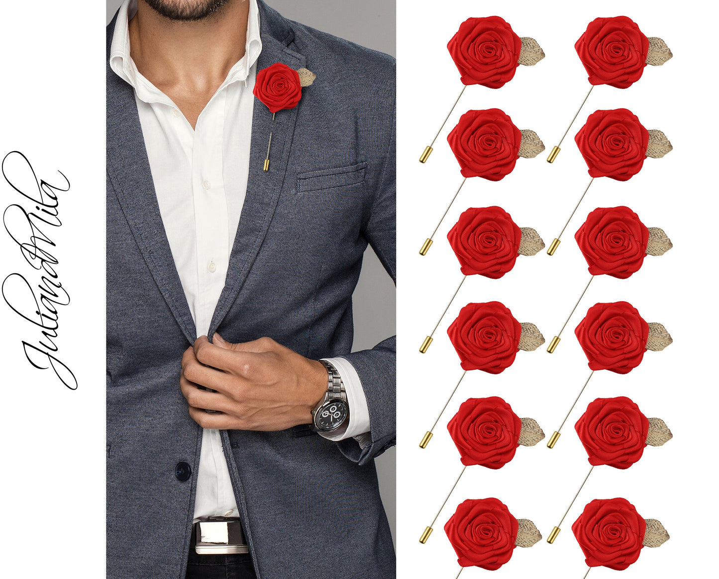 Flower Lapel Pin, Red Lapel Pin, Lapel Pin, Wedding Lapel Pin, Men Lapel Pin, Lapel Flower, Wedding Boutonniere, Gift, Men&#39;s Lapel