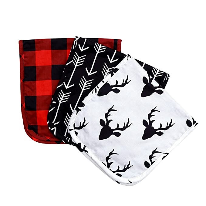 Burp Cloths Boy, Cotton Minky Baby Burp Cloth, Woodland Nursery Decor for Boys Buffalo Plaid Deer Antlers Arrows Collection