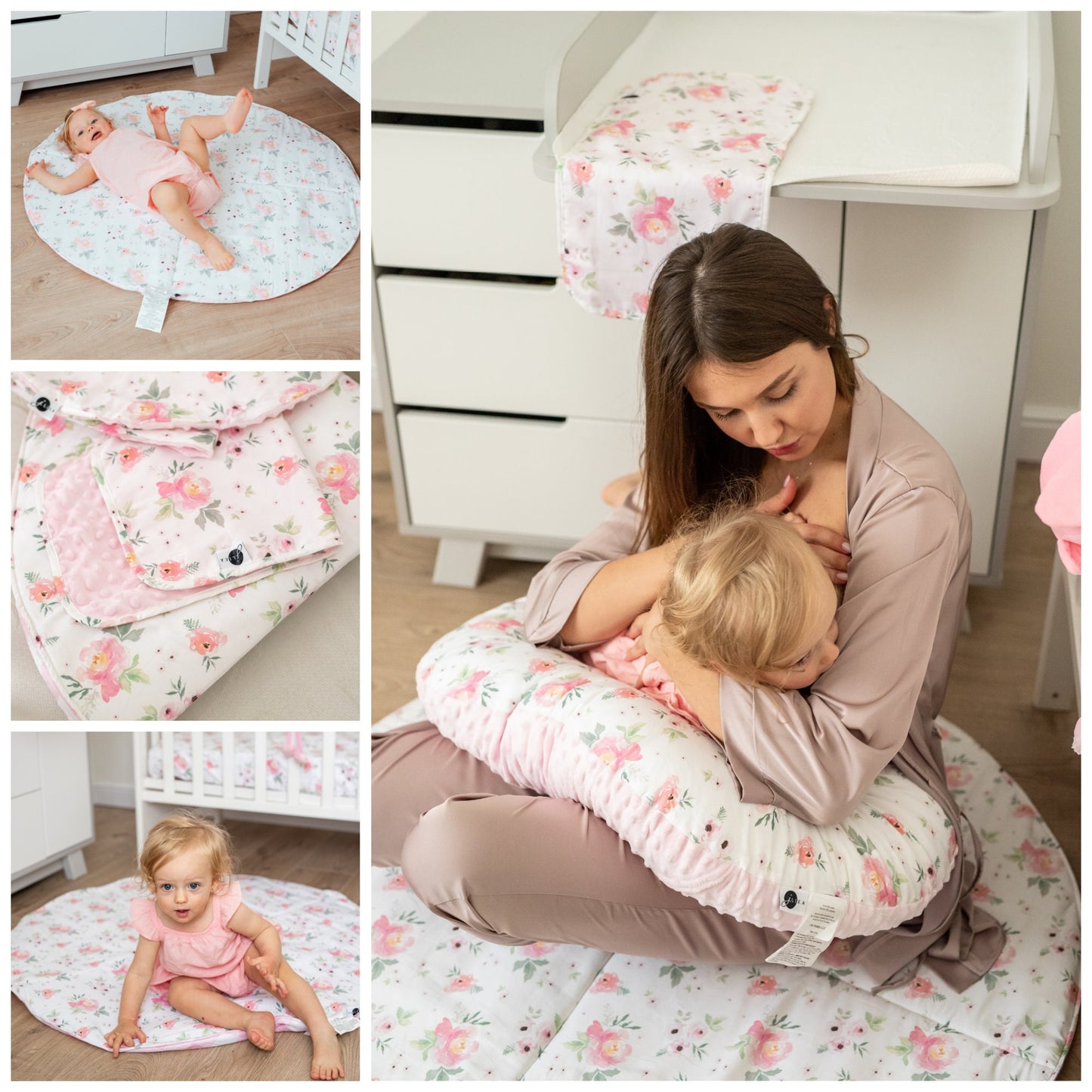 Nursing Pillow Cover,100% Cotton, Slipcover Minky Girl - Nursery Decor for Baby Girls Pillow Cover Watercolor Floral (Sweet Blush Roses)