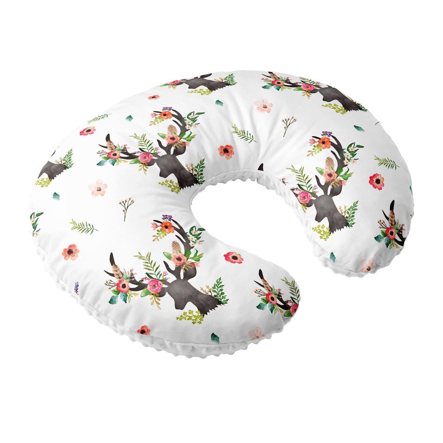 Nursing Pillow Cover, 100% Cotton ,  Slipcover Minky Boy Girl - Woodland Nursery Decor for Baby Boys and Girls Pillow Cover (Floral deer)