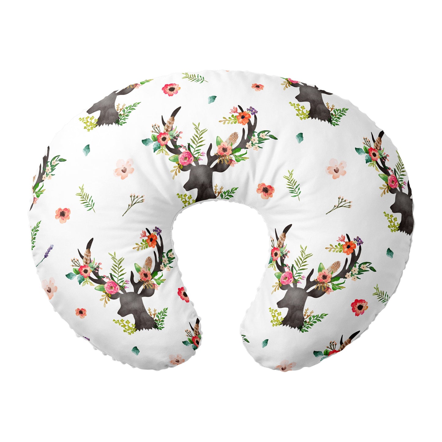 Nursing Pillow Cover, 100% Cotton ,  Slipcover Minky Boy Girl - Woodland Nursery Decor for Baby Boys and Girls Pillow Cover (Floral deer)