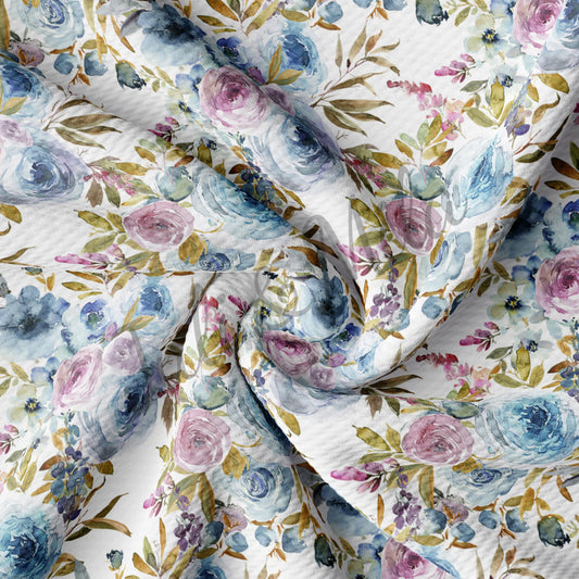 Floral Bullet Fabric Blue Roses  (F37)
