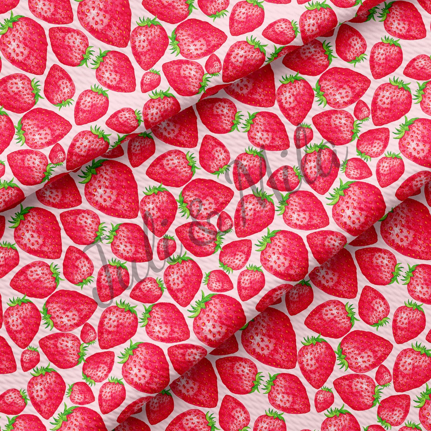 Strawberry Printed Liverpool Bullet Textured Fabric by the yard 4 Way Stretch Solid Strip Thick Liverpool Fabric Strawberry