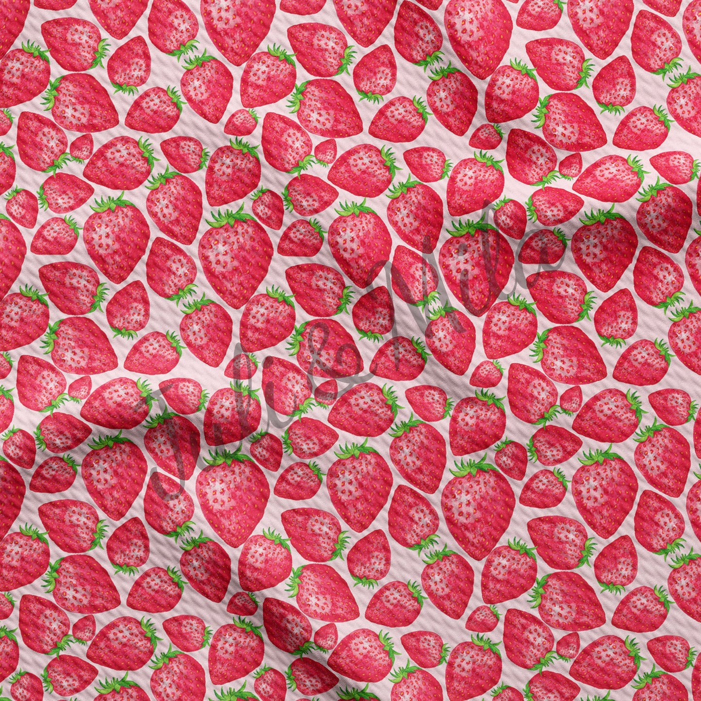 Strawberry Printed Liverpool Bullet Textured Fabric by the yard 4 Way Stretch Solid Strip Thick Liverpool Fabric Strawberry