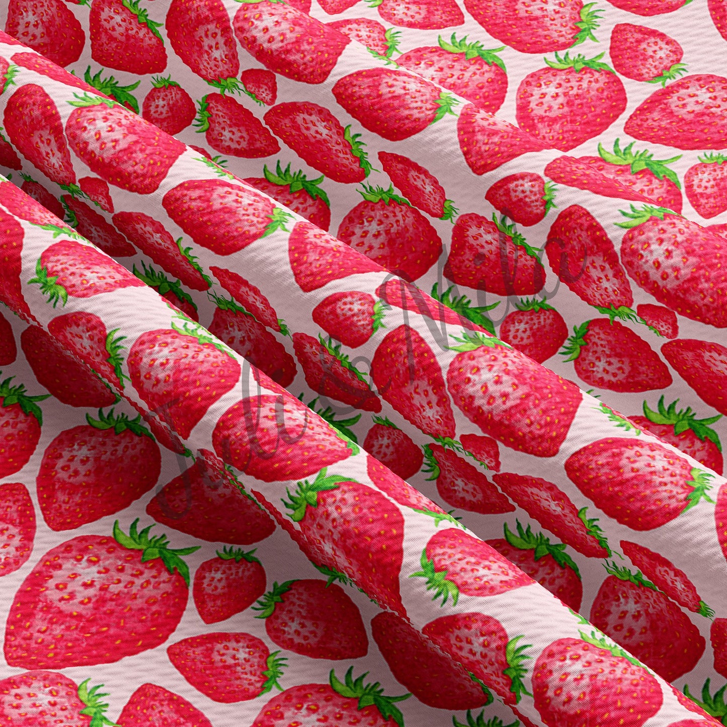 Strawberry Printed Liverpool Bullet Textured Fabric by the yard 4 Way Stretch Solid Strip Thick Liverpool Fabric Strawberry