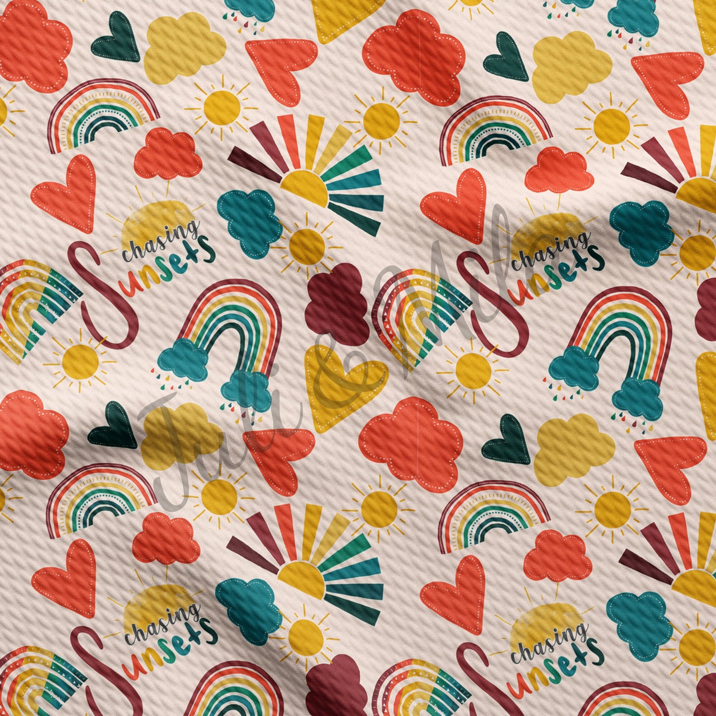 Printed Liverpool Bullet Textured Fabric by the yard 4 Way Stretch Solid Strip Thick Liverpool Fabric (Rainbow9)