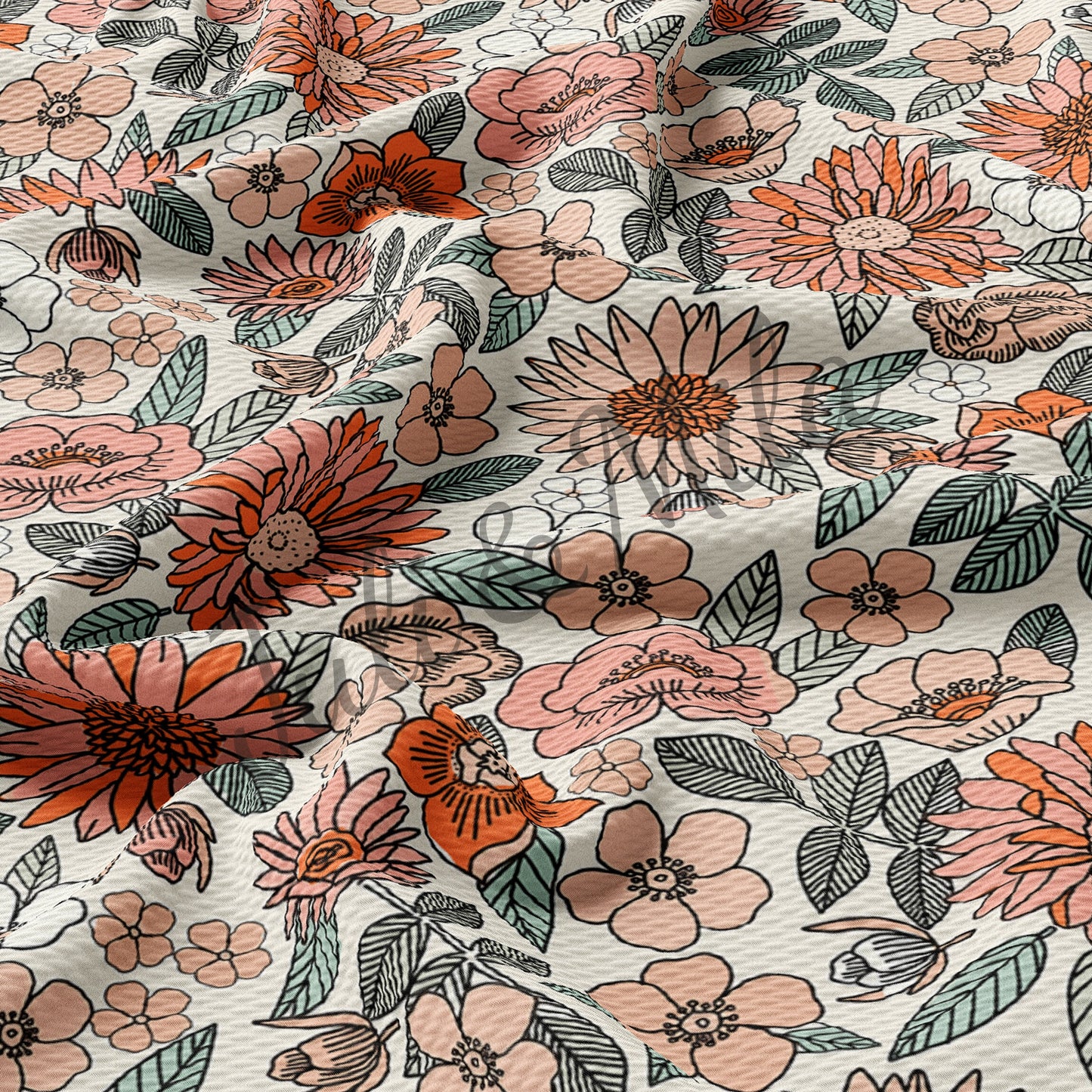 Floral Printed Liverpool Bullet Textured Fabric by the yard 4 Way Stretch Solid Strip Thick Knit Jersey Liverpool Fabric Bow Floral56