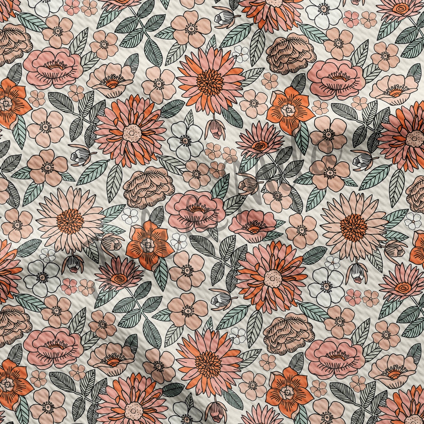 Floral Printed Liverpool Bullet Textured Fabric by the yard 4 Way Stretch Solid Strip Thick Knit Jersey Liverpool Fabric Bow Floral56
