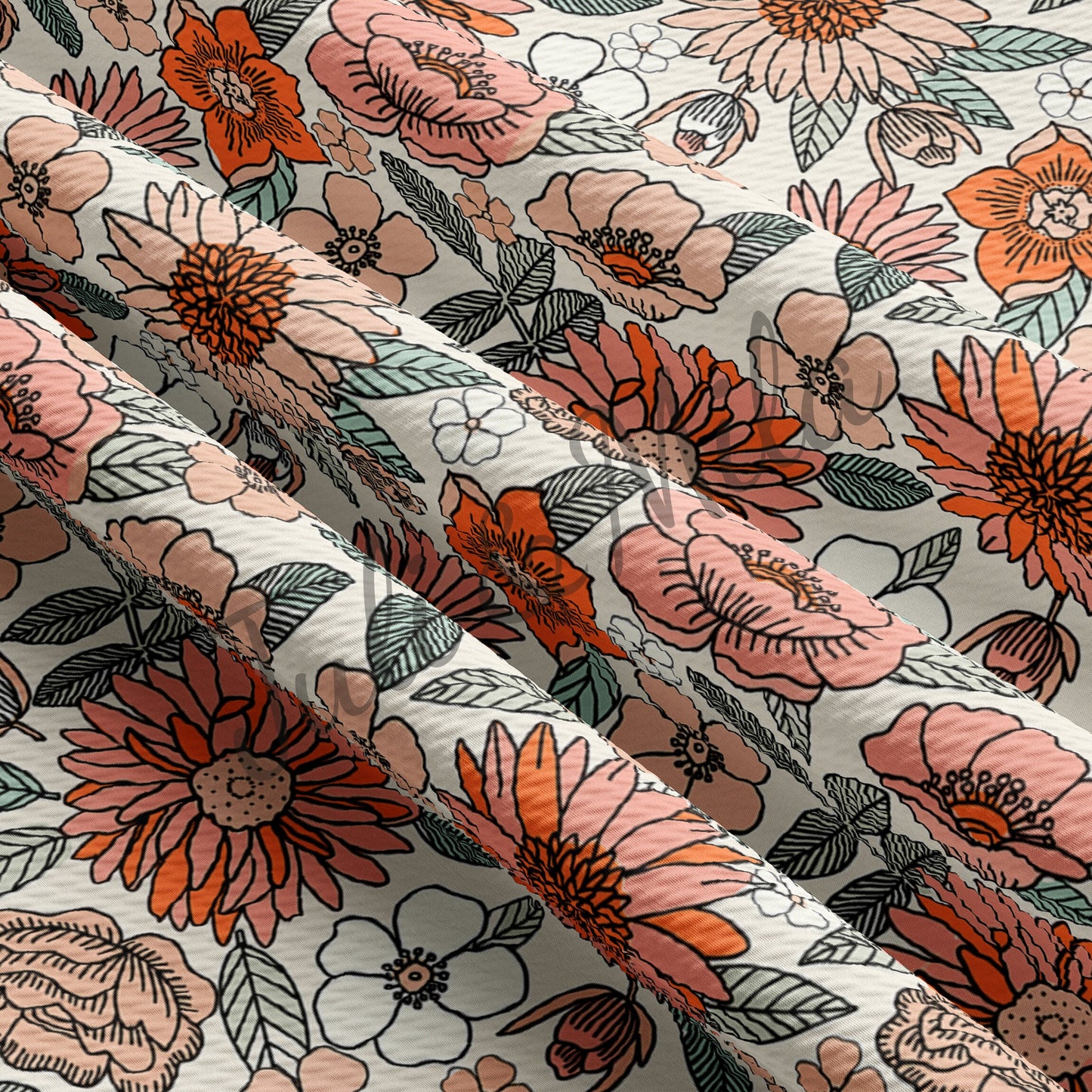 Floral Printed Liverpool Bullet Textured Fabric by the yard 4 Way Stretch Solid Strip Thick Knit Jersey Liverpool Fabric Bow Floral56