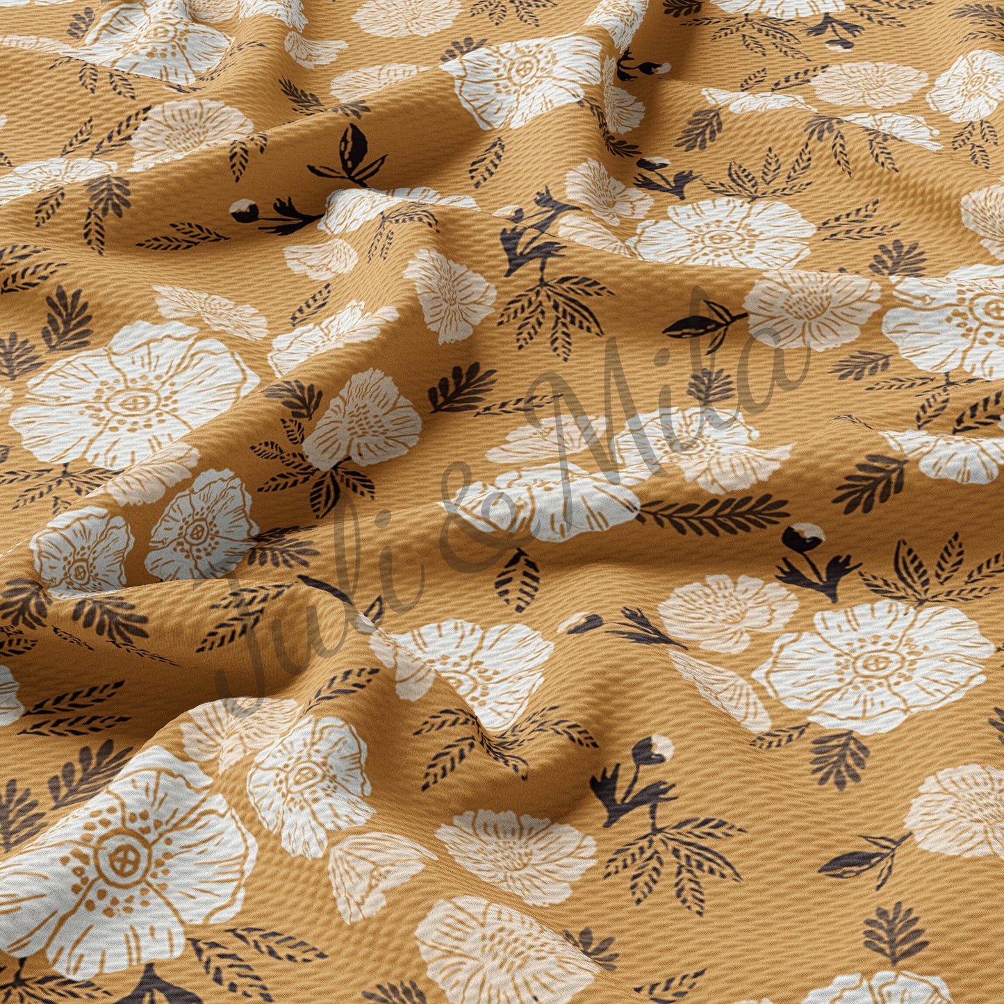 Floral Printed Liverpool Bullet Textured Fabric by the yard 4 Way Stretch Solid Strip Thick Knit Jersey Liverpool Fabric Floral55