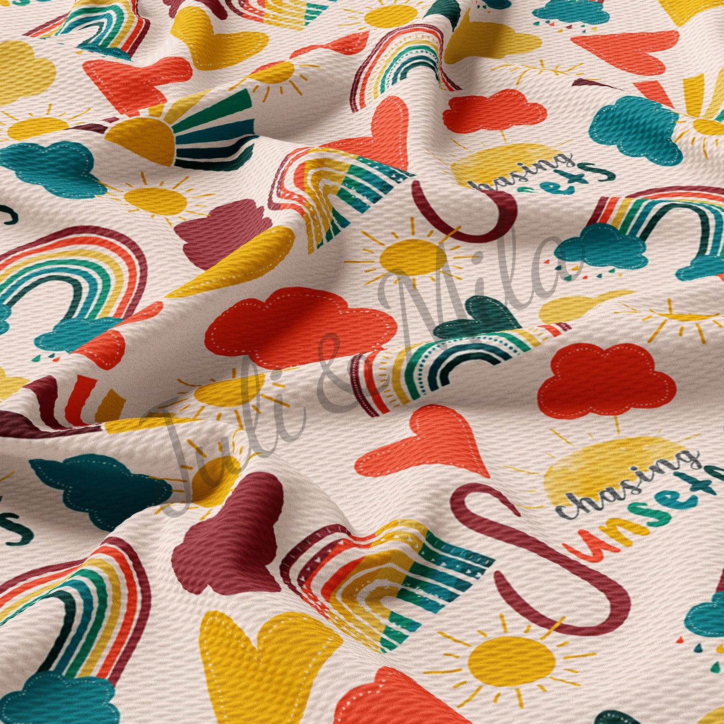 Printed Liverpool Bullet Textured Fabric by the yard 4 Way Stretch Solid Strip Thick Liverpool Fabric (Rainbow9)