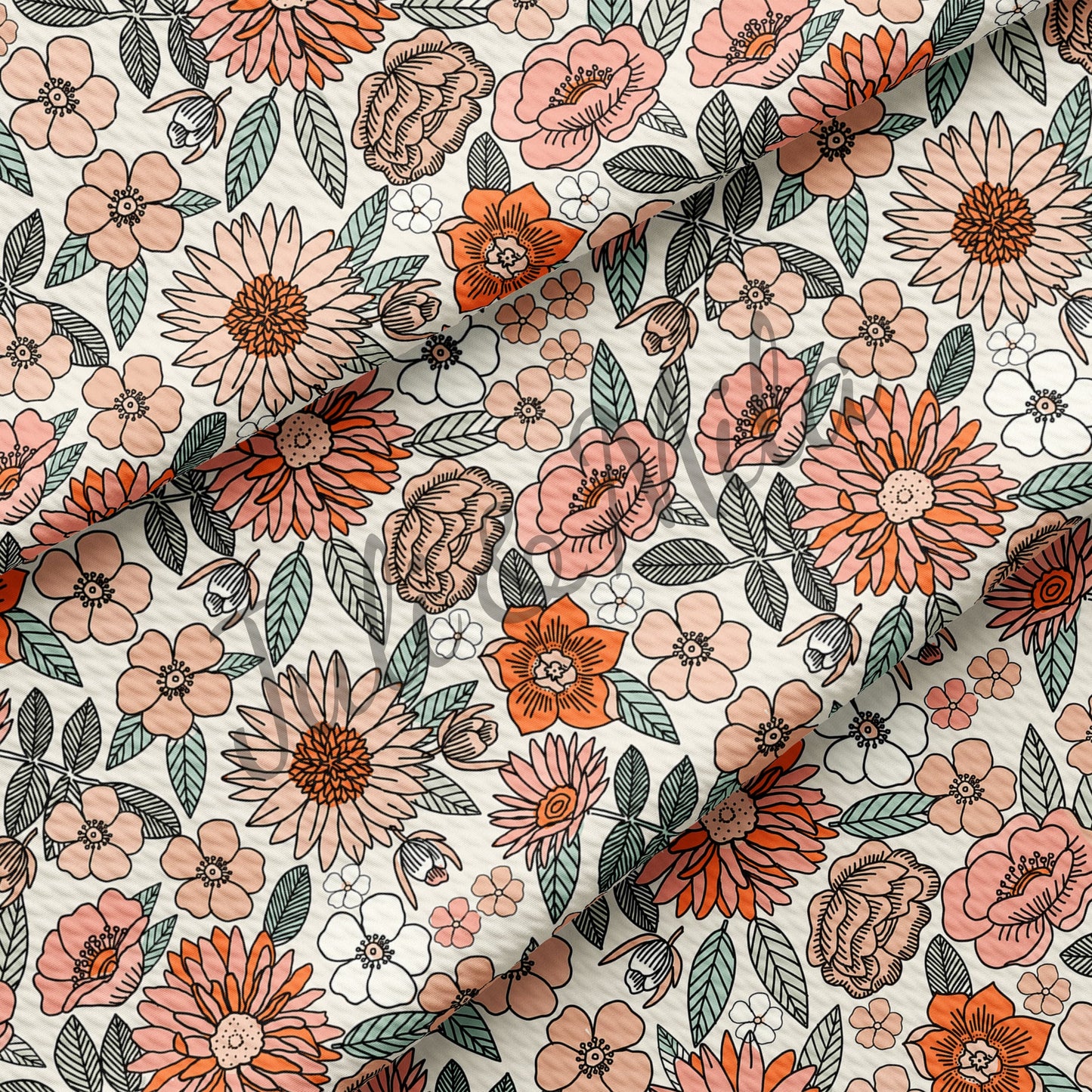 Floral Printed Liverpool Bullet Textured Fabric by the yard 4 Way Stretch Solid Strip Thick Knit Jersey Liverpool Fabric Bow Floral56