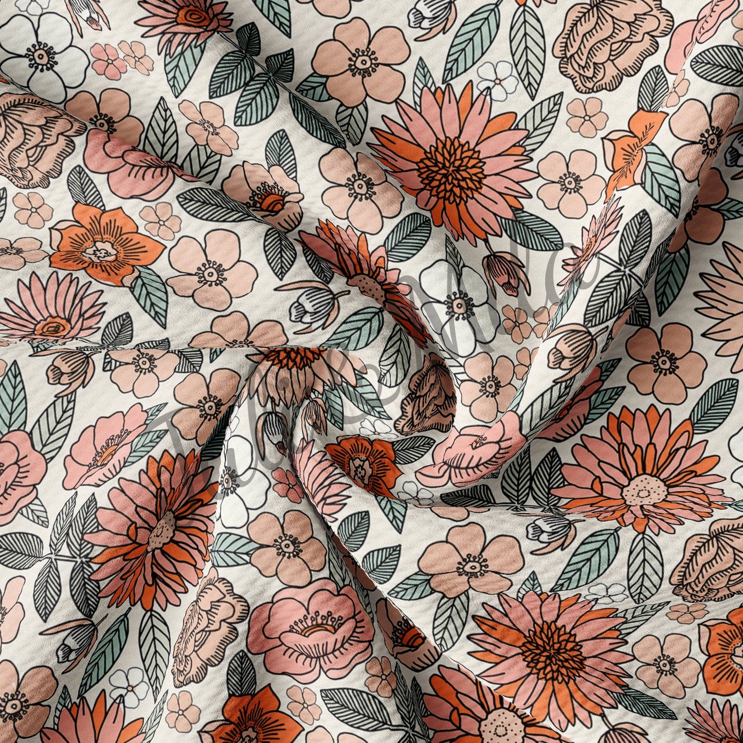 Floral Printed Liverpool Bullet Textured Fabric by the yard 4 Way Stretch Solid Strip Thick Knit Jersey Liverpool Fabric Bow Floral56
