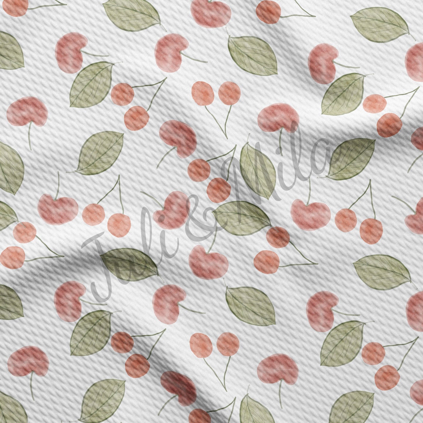 Cherry Printed Liverpool Bullet Textured Fabric by the yard 4 Way Stretch Solid Strip Thick Knit Jersey Liverpool Fabric Cherry