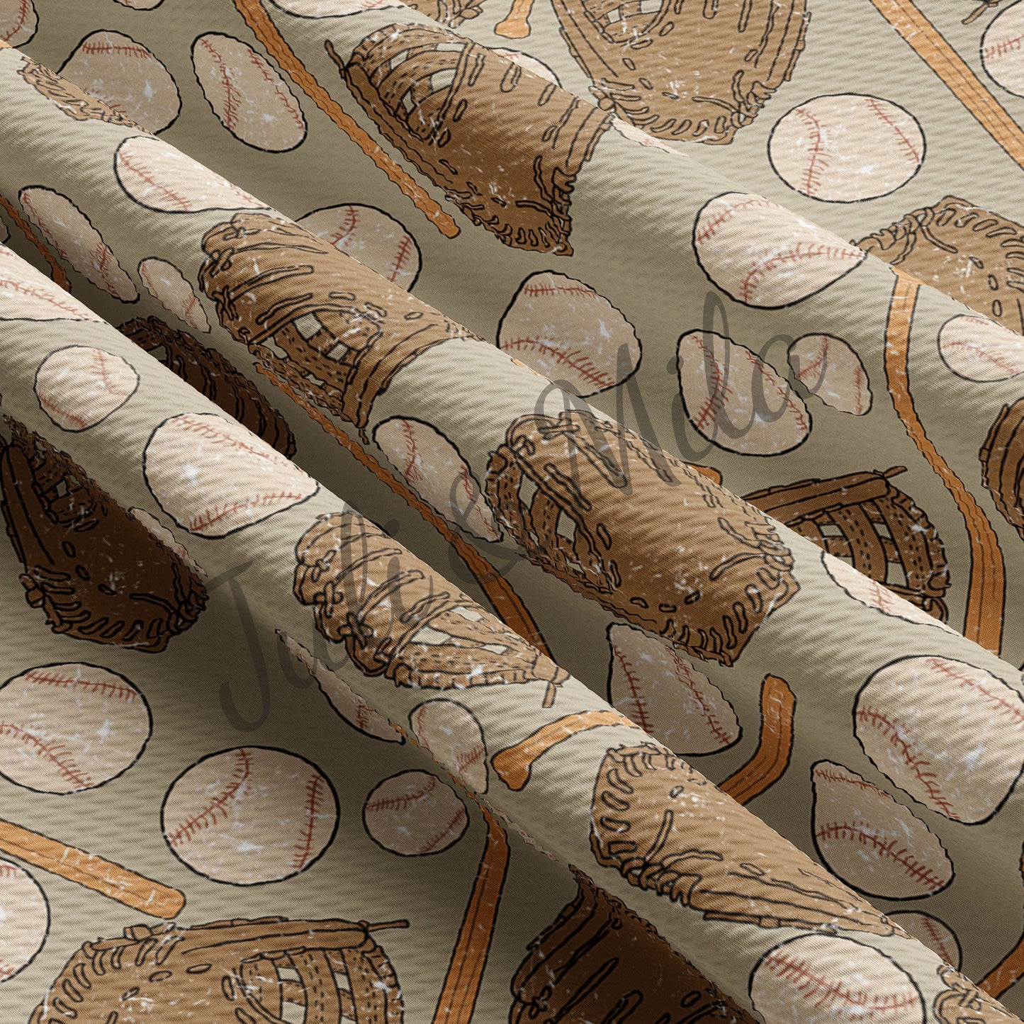 Baseball Printed Liverpool Bullet Textured Fabric  baseball