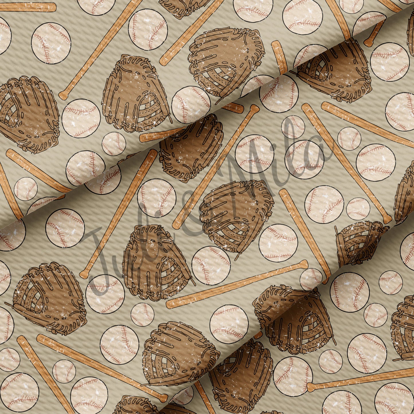 Baseball Printed Liverpool Bullet Textured Fabric  baseball
