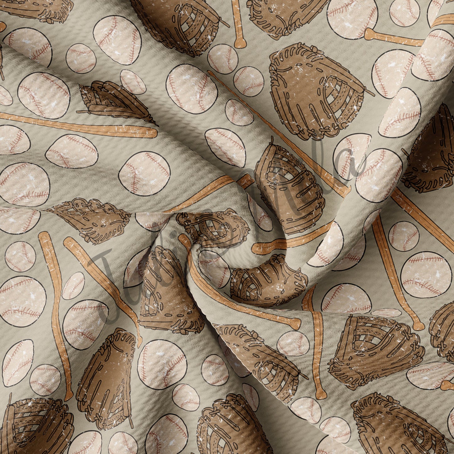 Baseball Printed Liverpool Bullet Textured Fabric  baseball