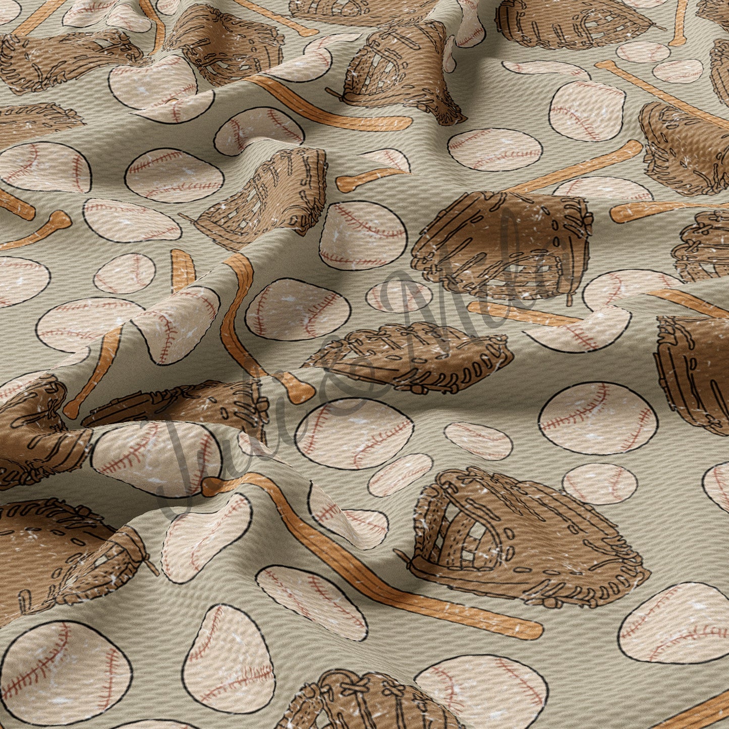 Baseball Printed Liverpool Bullet Textured Fabric  baseball