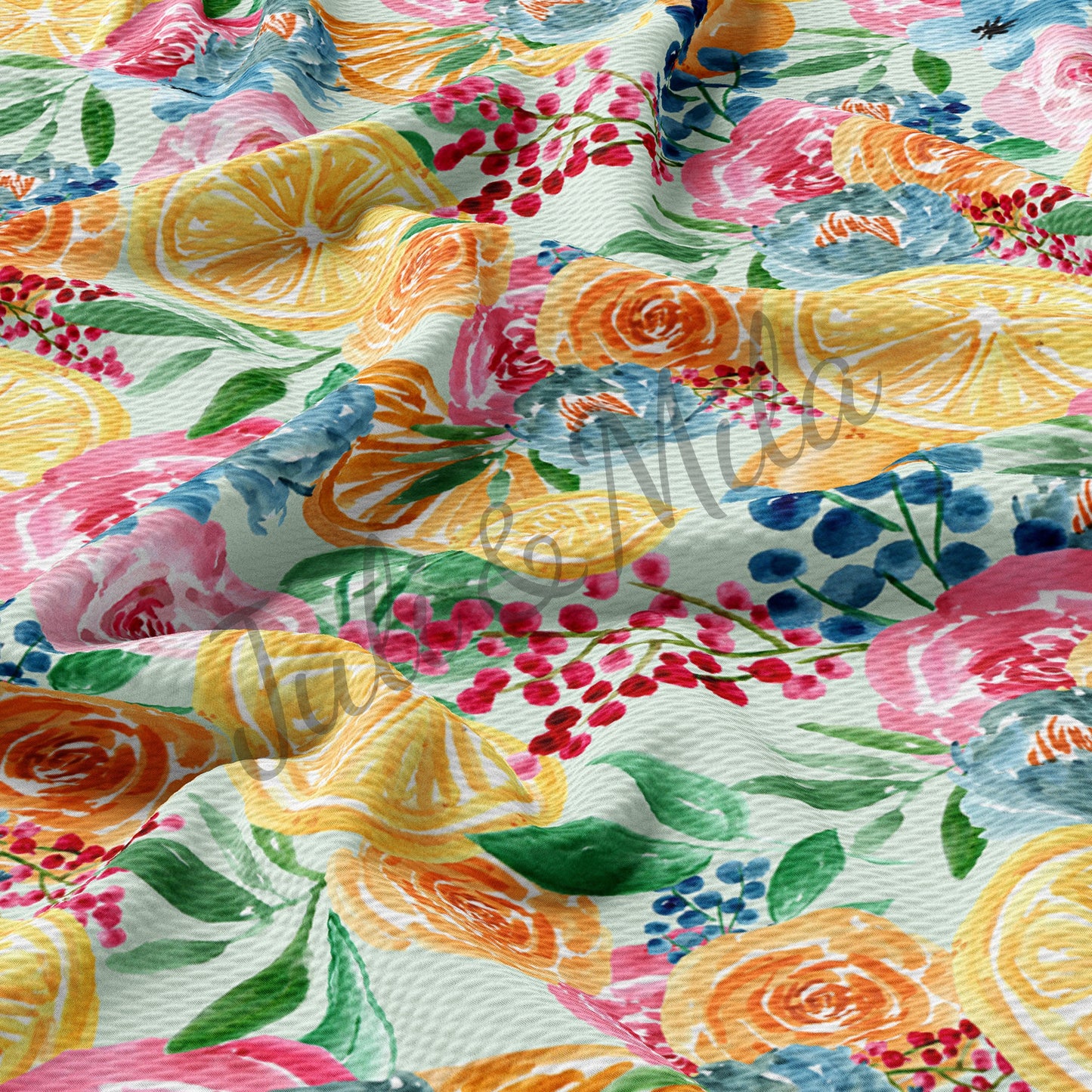 Floral Printed Liverpool Bullet Textured Fabric by the yard 4 Way Stretch Solid Strip Thick Knit Jersey Liverpool Fabric Floral94