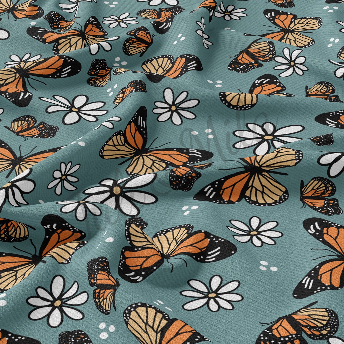 Rib Knit Fabric  Butterflies