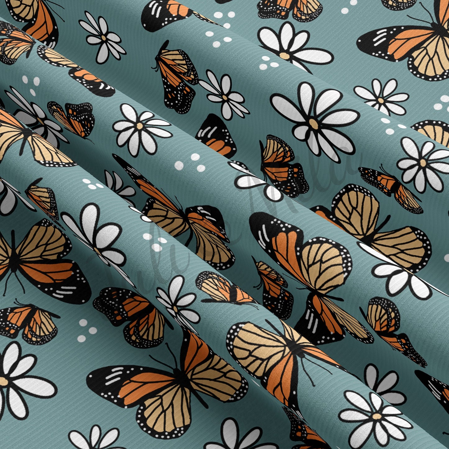 Rib Knit Fabric  Butterflies