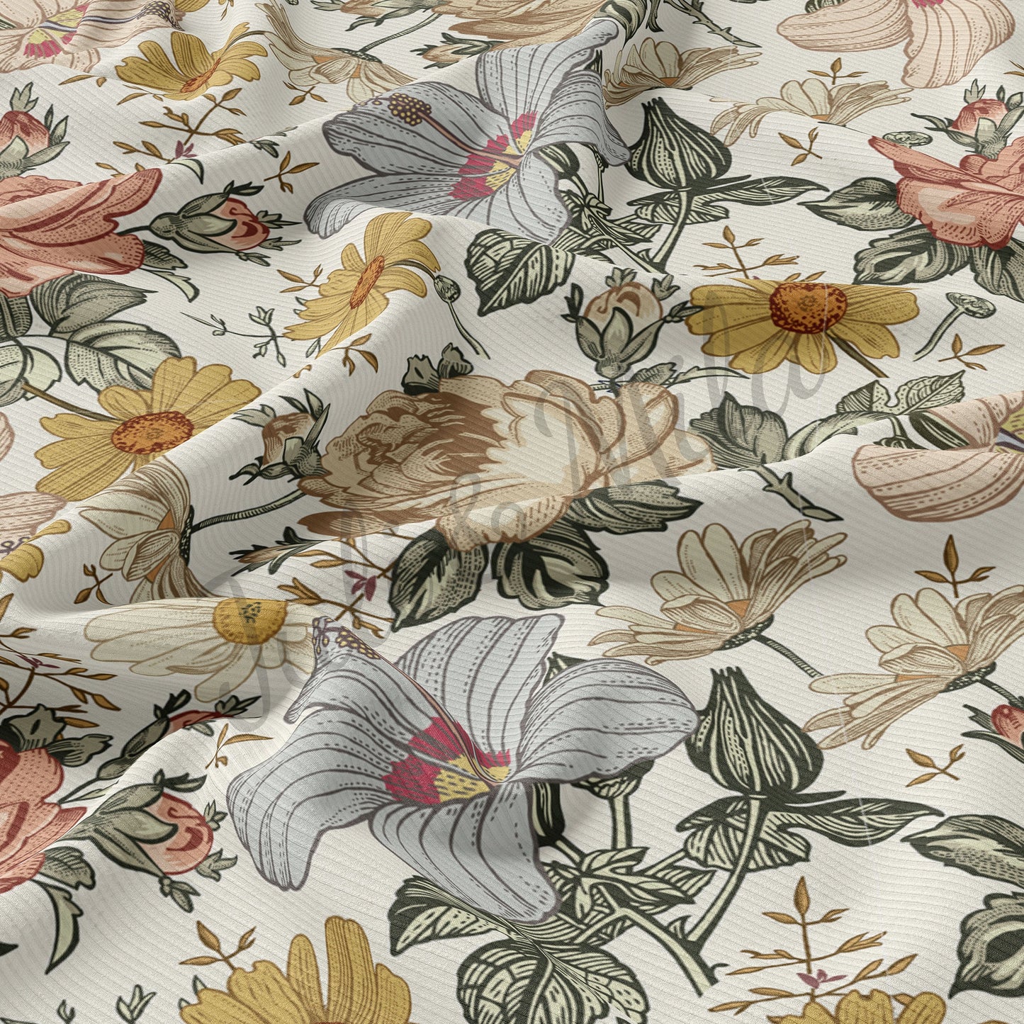 Rib Knit Fabric by the Yard Floral12