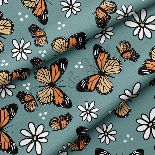 Rib Knit Fabric  Butterflies