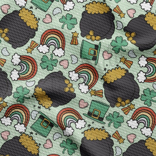 St. Patrick&#39;s Day Printed Liverpool Bullet Textured Fabric by the yard 4Way Stretch Solid Strip Thick Knit Jersey Liverpool Fabric11