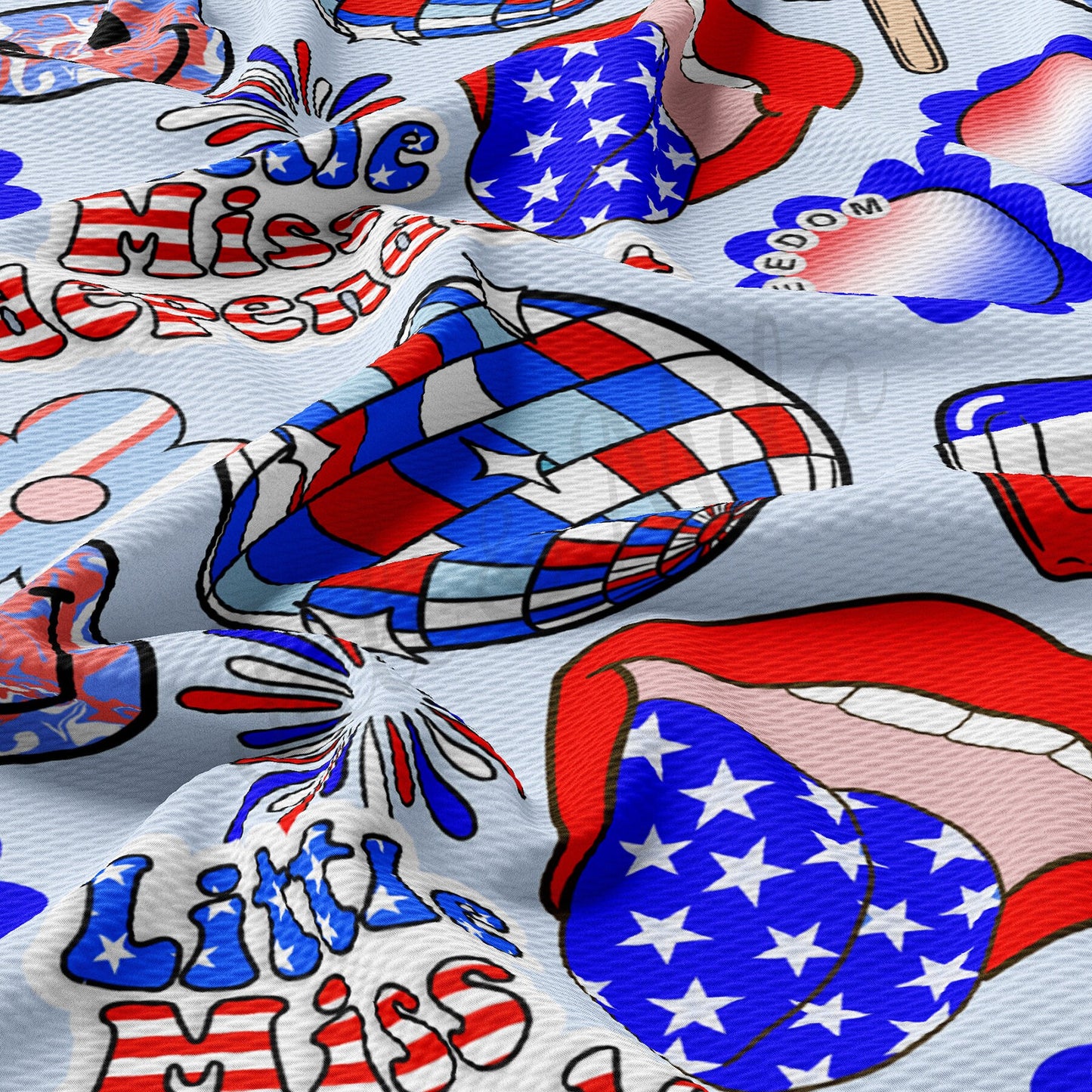 Little Miss Independent Patriotic 4th of July Bullet Textured Fabric AA1680