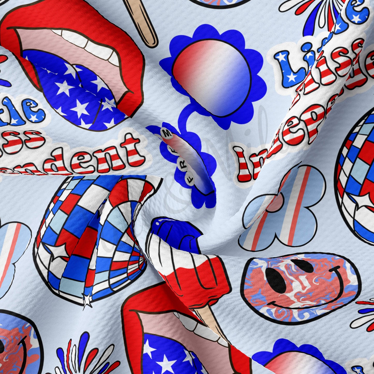 Little Miss Independent Patriotic 4th of July Bullet Textured Fabric AA1680