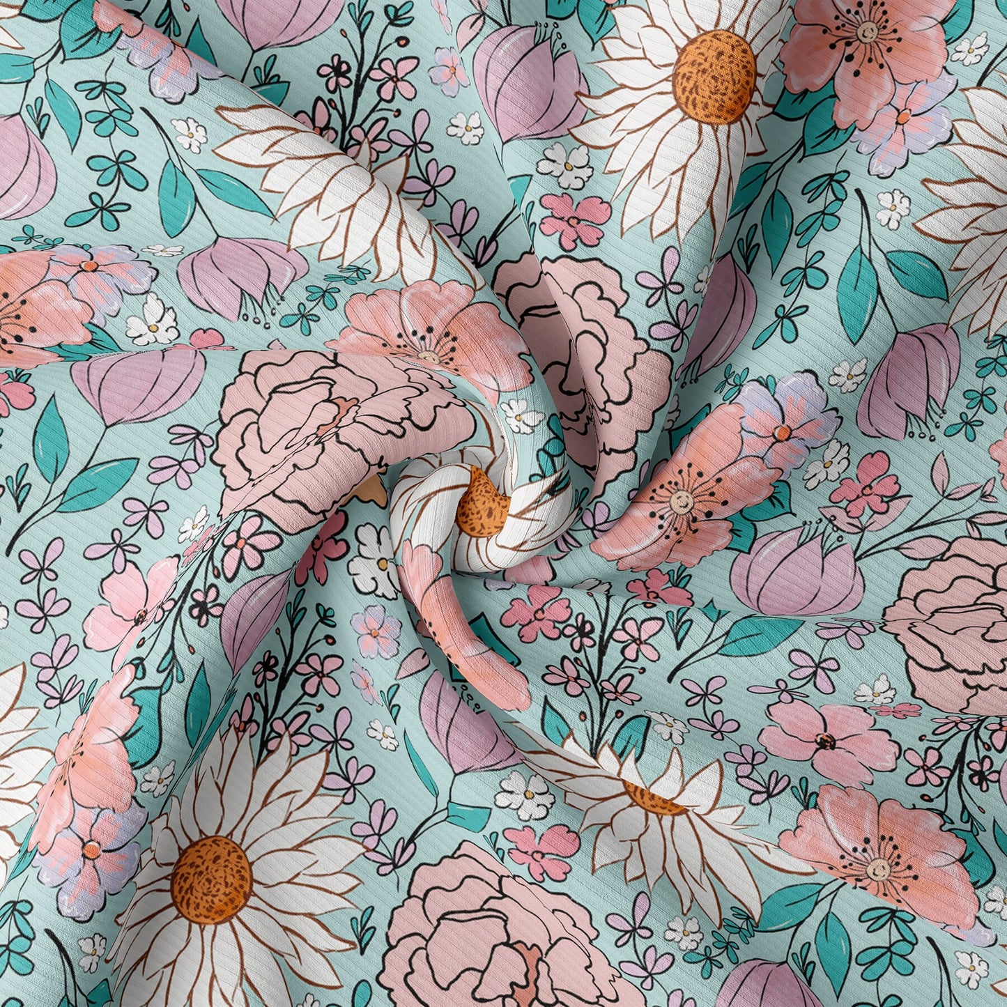 Floral Rib Knit Fabric RBK1584