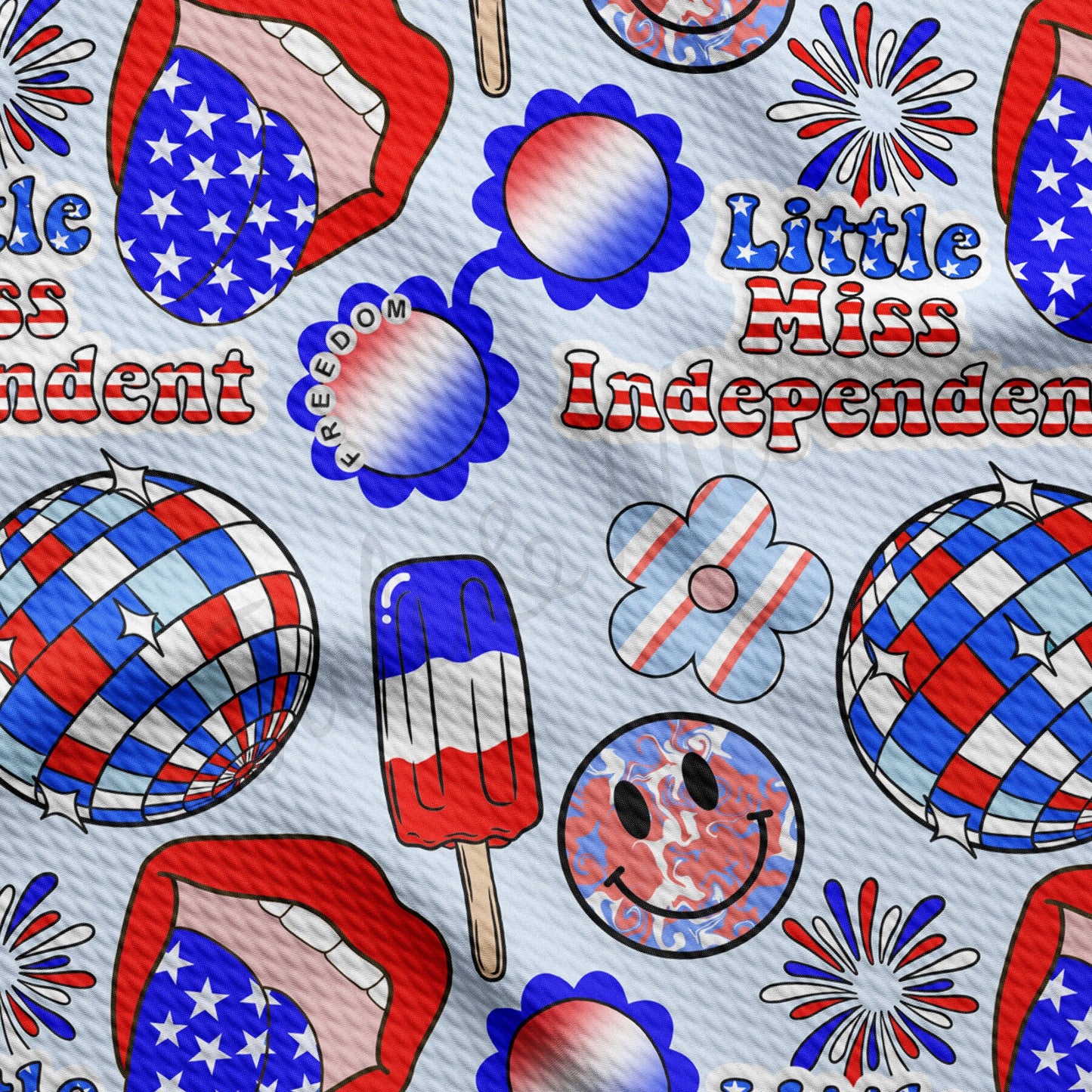 Little Miss Independent Patriotic 4th of July Bullet Textured Fabric AA1680