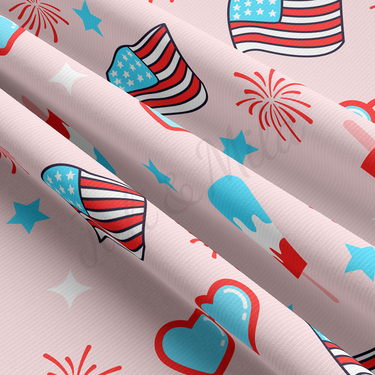 4th of July Patriotic Rib Knit Fabric by the Yard Ribbed Jersey Stretchy Soft Polyester Stretch Fabric 1 Yard  AA1781