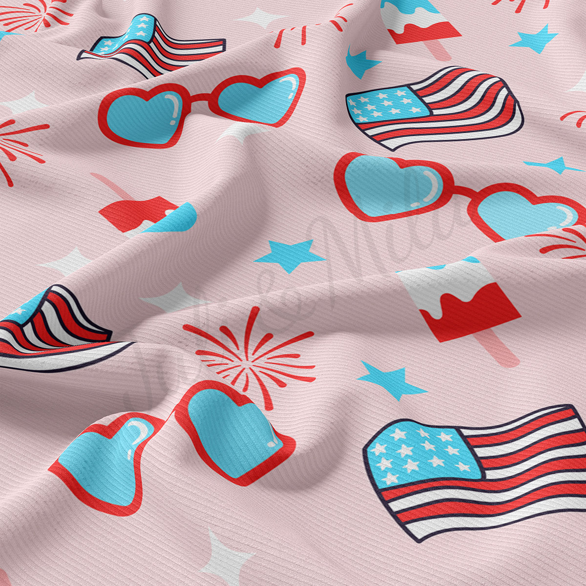 4th of July Patriotic Rib Knit Fabric by the Yard Ribbed Jersey Stretchy Soft Polyester Stretch Fabric 1 Yard  AA1781
