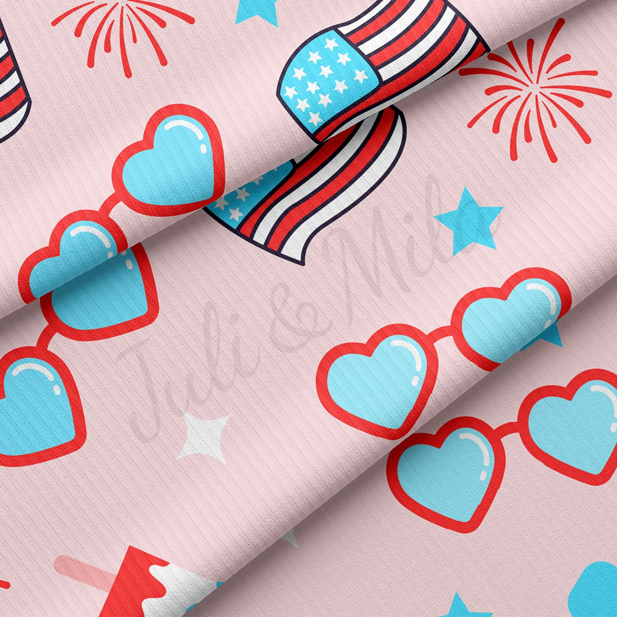 4th of July Patriotic Rib Knit Fabric by the Yard Ribbed Jersey Stretchy Soft Polyester Stretch Fabric 1 Yard  AA1781