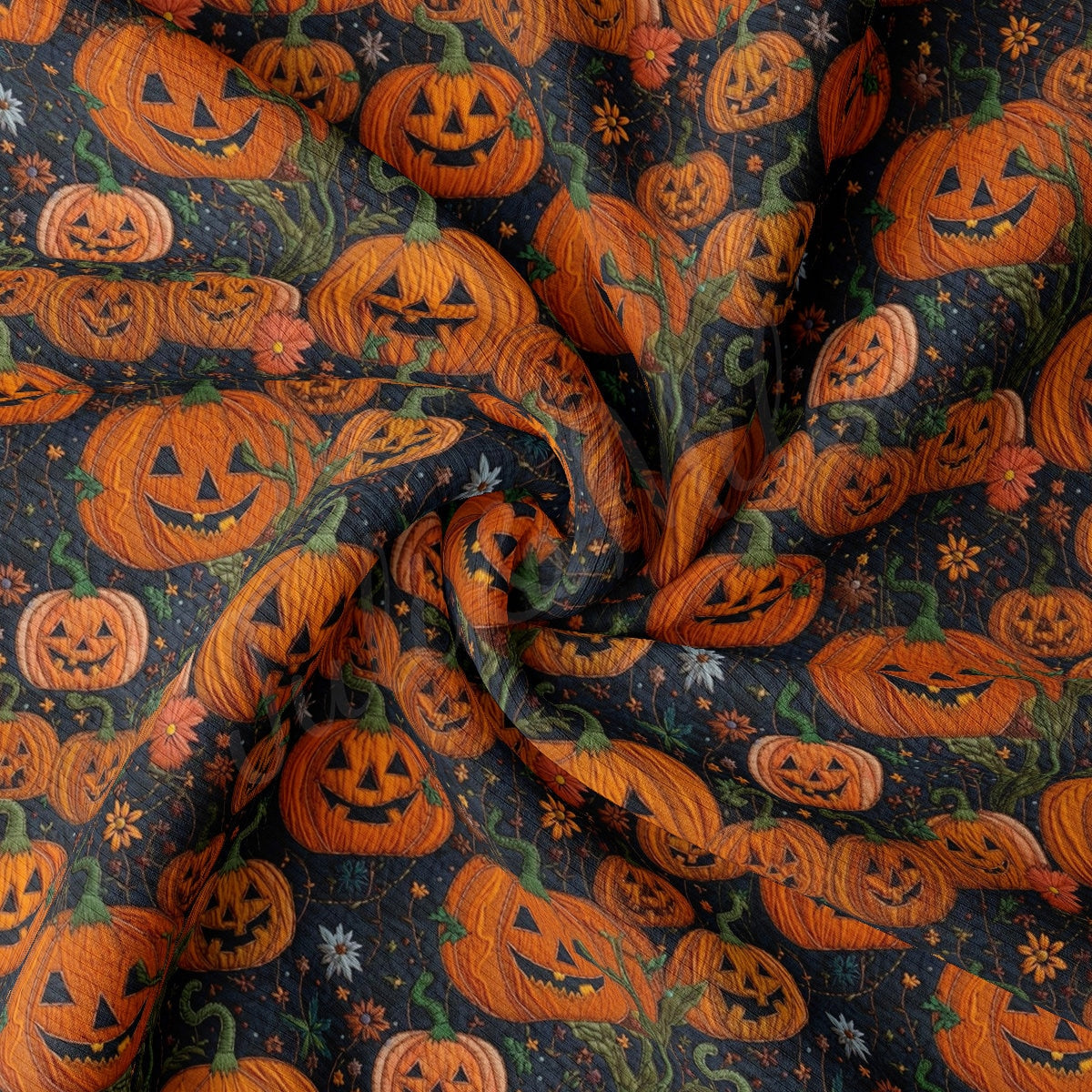 Embroidery Autumn Fall Halloween Rib Knit Fabric   AA1815