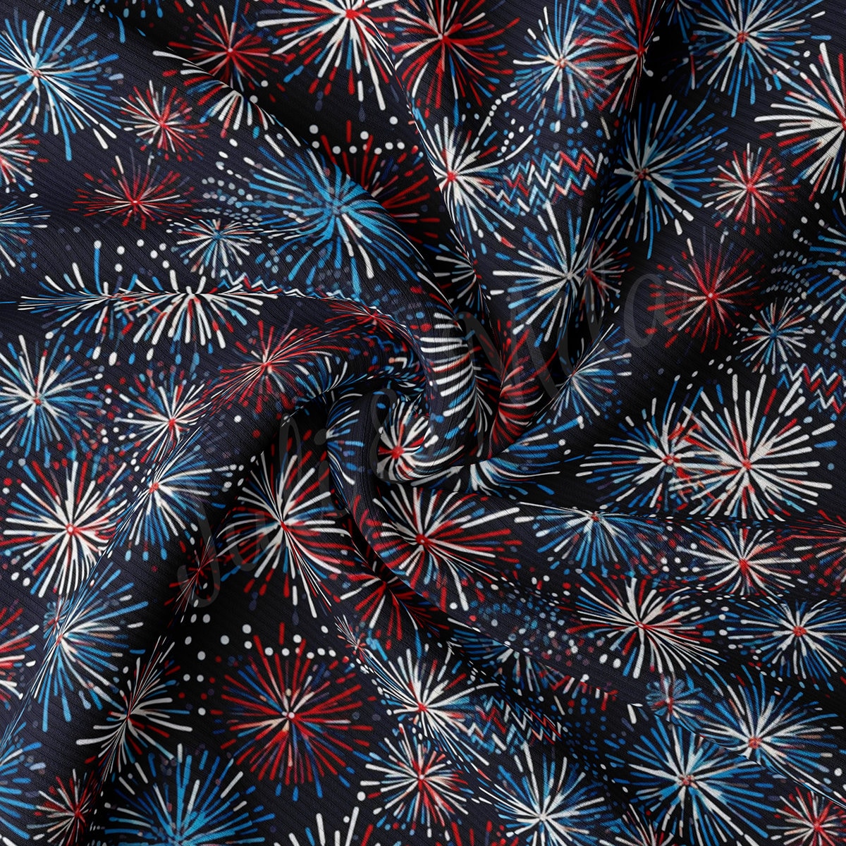 4th of July Patriotic Floral Embroidery Rib Knit Fabric AA1793