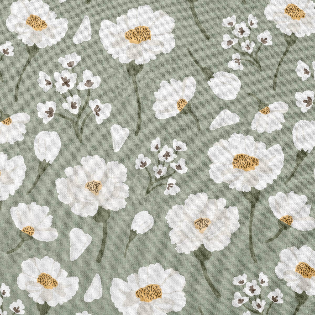 100% Cotton Fabric By the Yard Printed in USA Cotton Sateen - Floral Cotton Flower