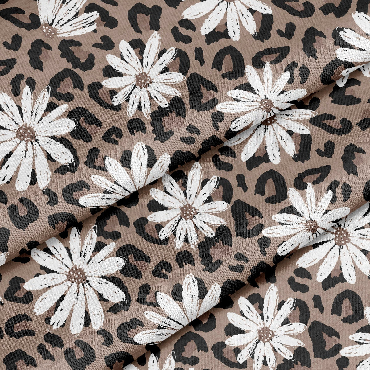 100% Cotton Fabric By the Yard Printed in USA Cotton Sateen -  Cotton leopard chamomiles