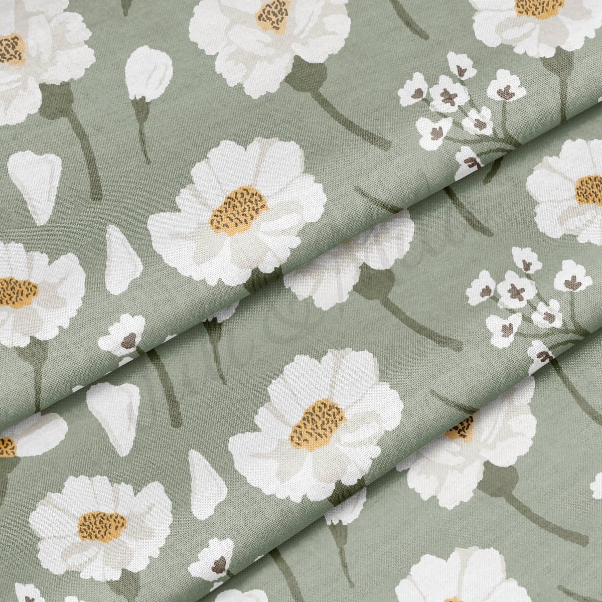 100% Cotton Fabric By the Yard Printed in USA Cotton Sateen - Floral Cotton Flower