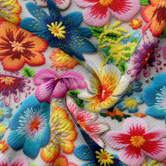 Floral Bullet Textured Fabric  AA1918 flowers Embroidery