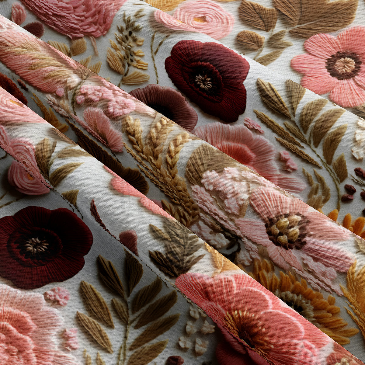 Floral Bullet Textured Fabric  AA1922 flowers Embroidery