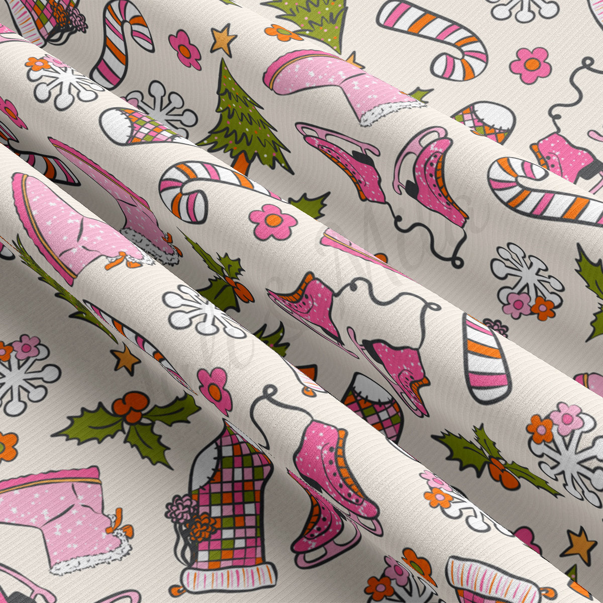 Christmas Rib Knit Fabric by the Yard Ribbed Jersey Stretchy Soft Polyester Stretch Fabric 1 Yard  RBK2021